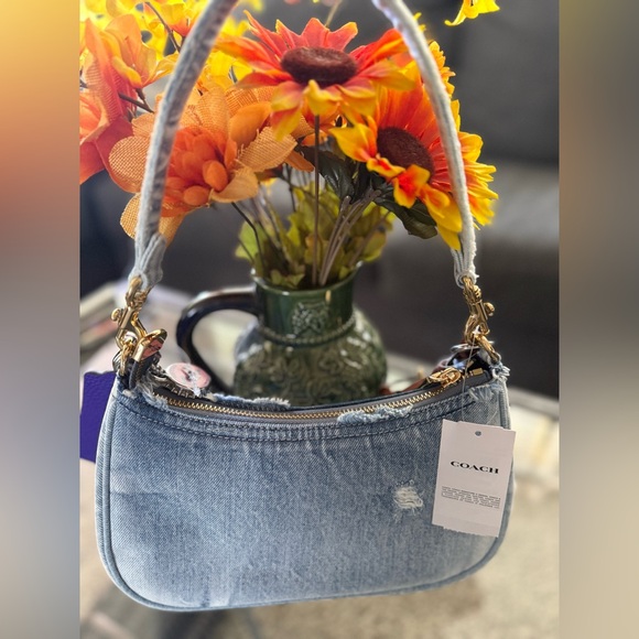 Coach Teri Denim Blue Shoulder Bag with charms - Picture 3 of 9